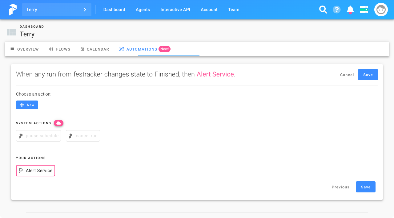 Screenshot showing the automation actions options