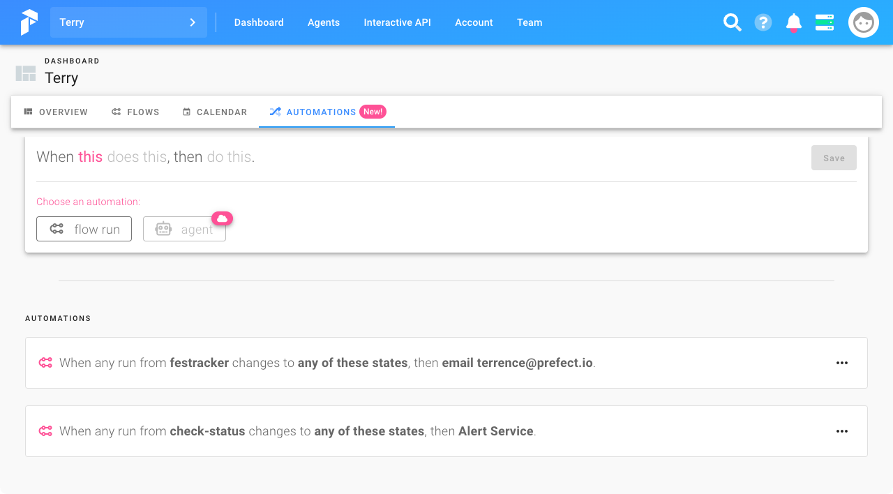 Screenshot showing the listing of defined automations